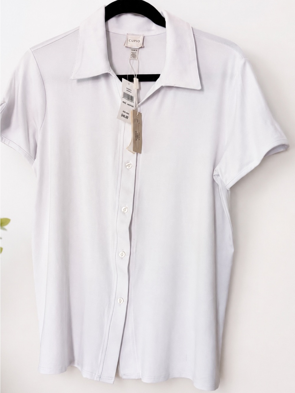Cupio White Button Front Collared Stretch Blouse Top NWT Size M